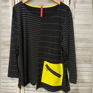 Stylish Black and Yellow Striped Long Sleeve Top